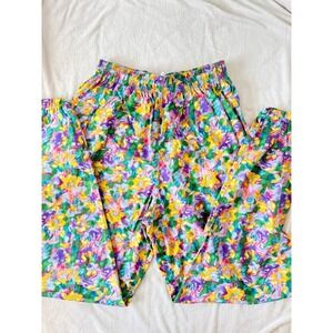 Flower Pattern 100% Cotton Print Joggers - Handmade USA - Hippie Festival Harem
